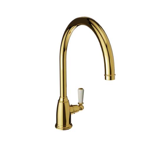 Bidbury and Co Malvern Polished Brass Single Lever Monobloc Tap with Porcelain Handles