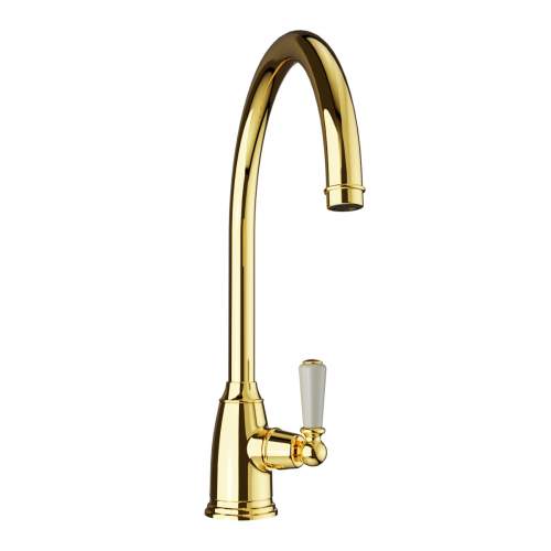 Bidbury and Co Malvern Polished Gold Single Lever Monobloc Tap with Porcelain Handles