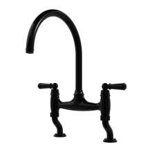 Bidbury and Co Moreton Twin Lever Blackened Brass Bridge Tap with Metal Handles