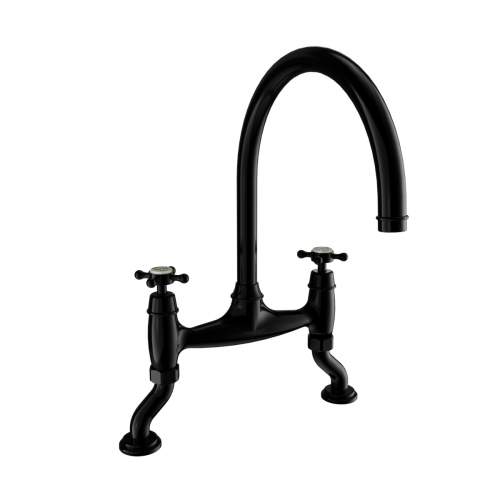 Bidbury and Co Sherborne Blackened Brass Twin Lever Bridge Tap with Crosshead Handles