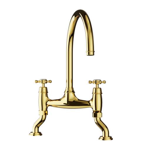 Bidbury and Co Sherborne Polished Brass Twin Lever Bridge Tap with Crosshead Handles