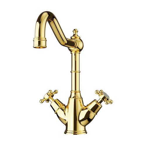Bidbury & Co Warwick Polished Gold Twin Lever Monobloc Tap with Crosshead Handles