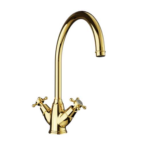 Bidbury and Co Yorkley Polished Brass Twin Lever Monobloc Tap with Crosshead Handles
