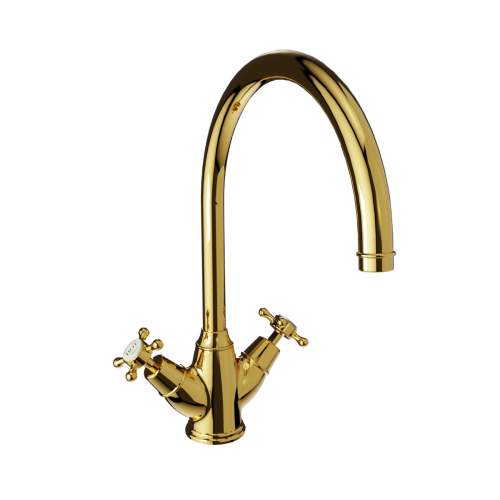 Bidbury and Co Yorkley Polished Gold Twin Lever Monobloc Tap with Crosshead Handles