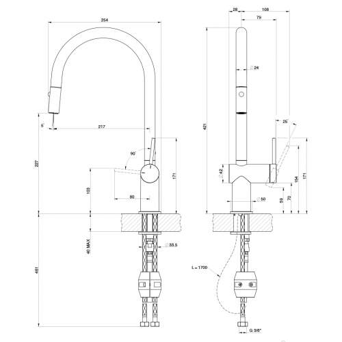 Gessi Inedito 60413 Single Lever Pull Out Spray Tap