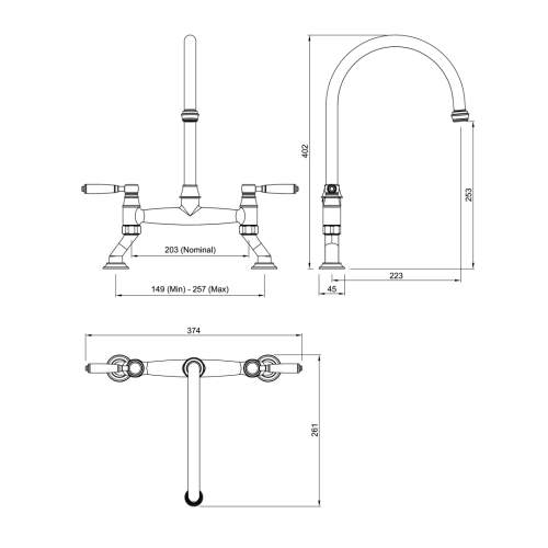 Abode Oxbury Twin Lever Bridge Mixer Tap