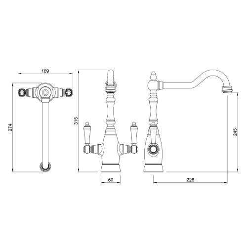 Abode Mayenne Twin Lever Monobloc Mixer Tap