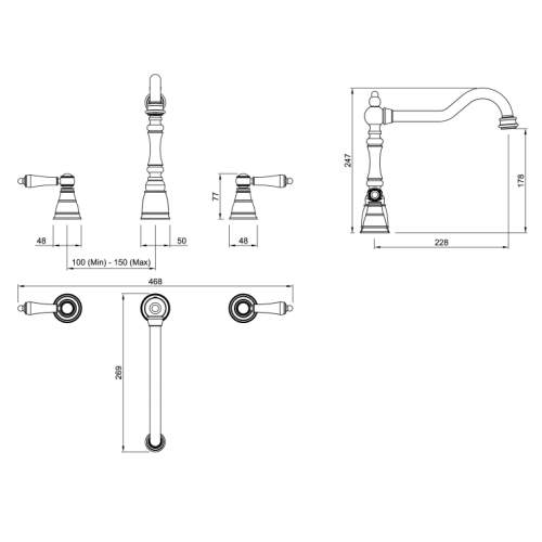 Abode Mayenne Twin Lever  3 Part Mixer Tap