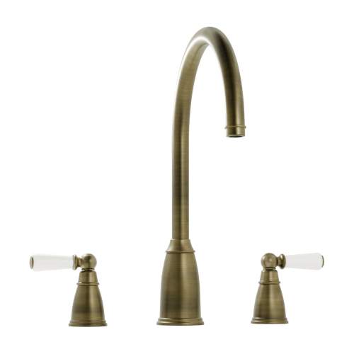 Bidbury and Co Alderton 3 Hole Kitchen Mixer with Ceramic Lever Handles and Swan Spout