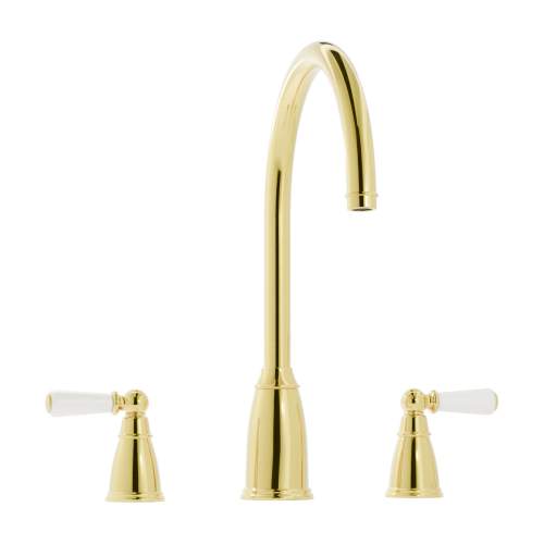 Bidbury and Co Alderton 3 Hole Kitchen Mixer with Ceramic Lever Handles and Swan Spout