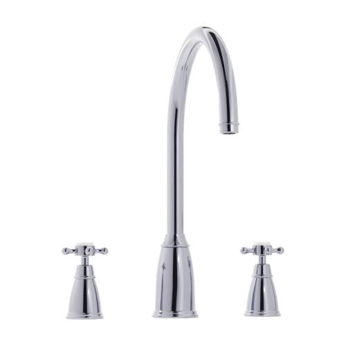 Bidbury and Co Ebley 3 Hole Kitchen Mixer with Crosshead Handles and Swan Spout