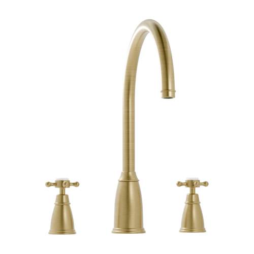 Bidbury and Co Ebley 3 Hole Kitchen Mixer with Crosshead Handles and Swan Spout
