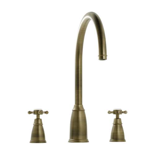 Bidbury and Co Ebley 3 Hole Kitchen Mixer with Crosshead Handles and Swan Spout