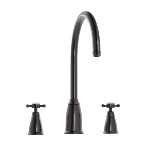 Bidbury and Co Ebley 3 Hole Kitchen Mixer with Crosshead Handles and Swan Spout