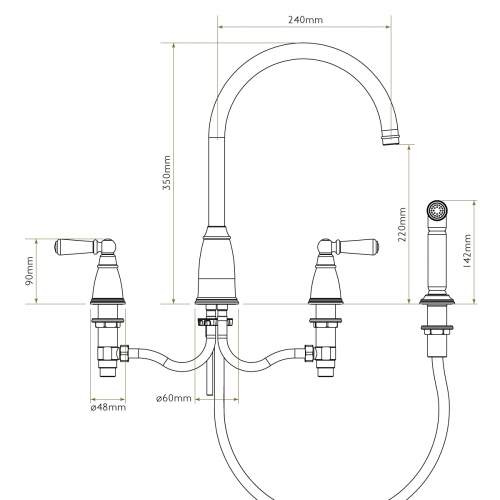 Bidbury and Co Hannington 4 Hole Kitchen Mixer with Ceramic Lever Handles and Swan Spout