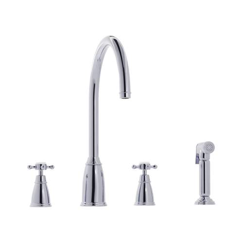 Bidbury and Co Ebrington 4 Hole Kitchen Mixer with Crosshead Handles and Swan Spout