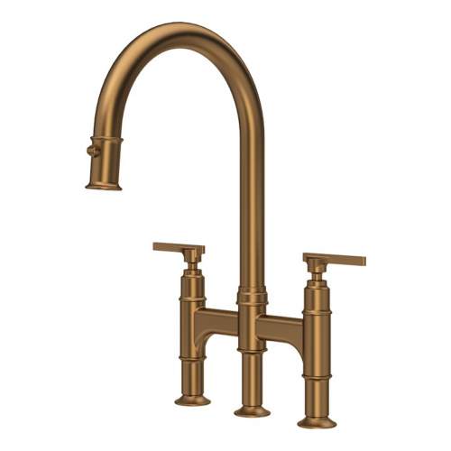 Perrin and Rowe 4956 Southbank Twin Lever Bridge Kitchen Mixer Tap with Pull Out Spray