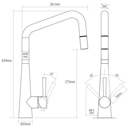Caple Ridley Quad Single Lever Pull Out Kitchen Tap
