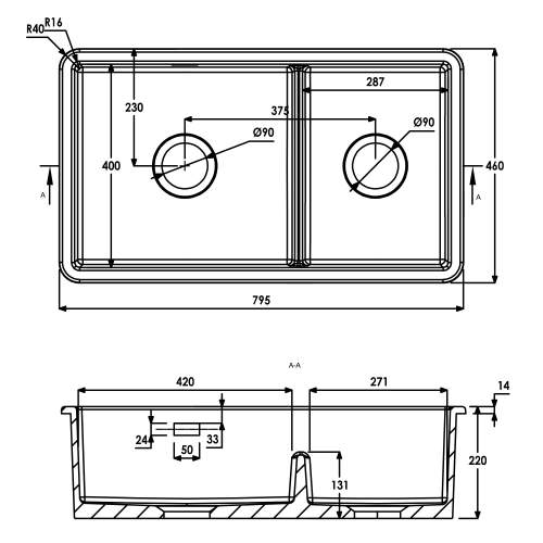 Abode SANDON 1.75 Bowl Ceramic Kitchen Sink