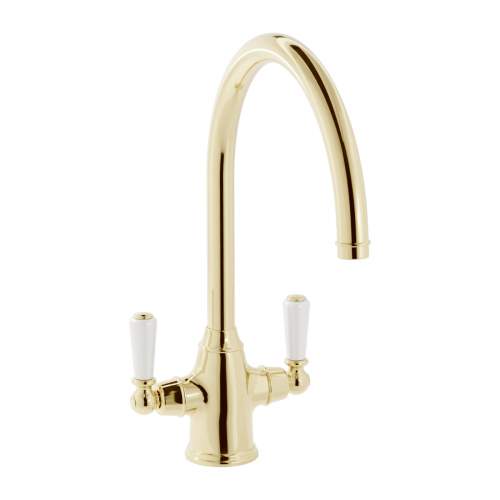 Bidbury and Co Amesbury Twin Lever Chrome Monobloc Tap with Porcelain Handles