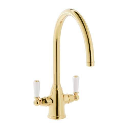 Bidbury and Co Amesbury Twin Lever Chrome Monobloc Tap with Porcelain Handles