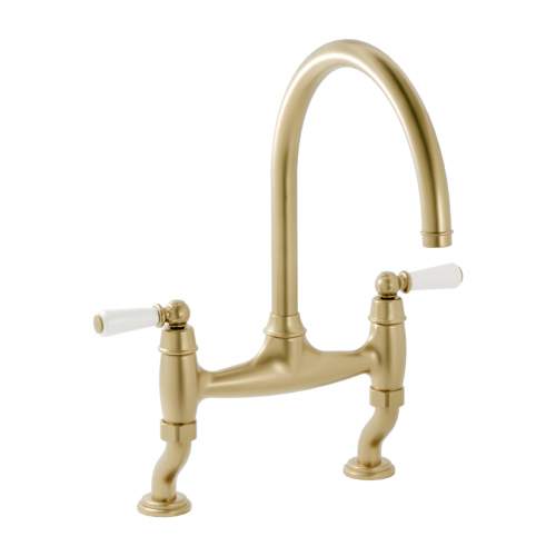 Bidbury and Co Moreton Twin Lever Chrome Bridge Tap with Porcelain Handles