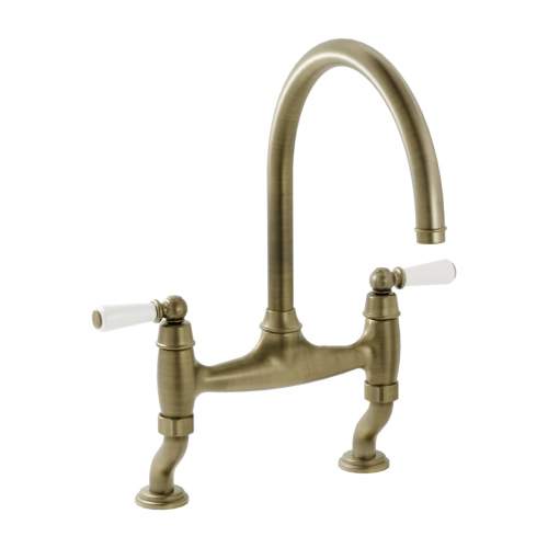 Bidbury and Co Moreton Twin Lever Chrome Bridge Tap with Porcelain Handles