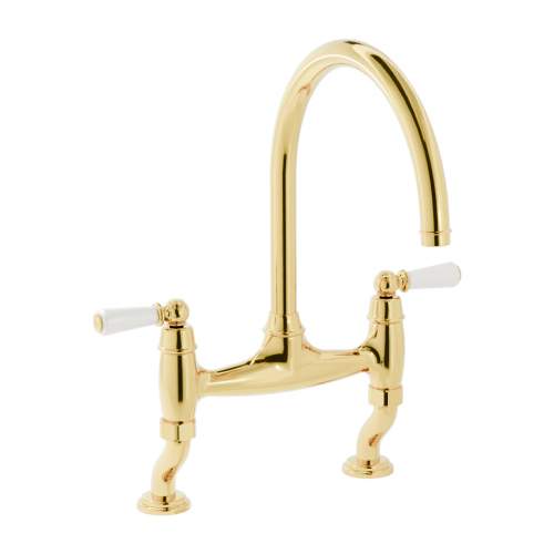 Bidbury and Co Moreton Twin Lever Chrome Bridge Tap with Porcelain Handles