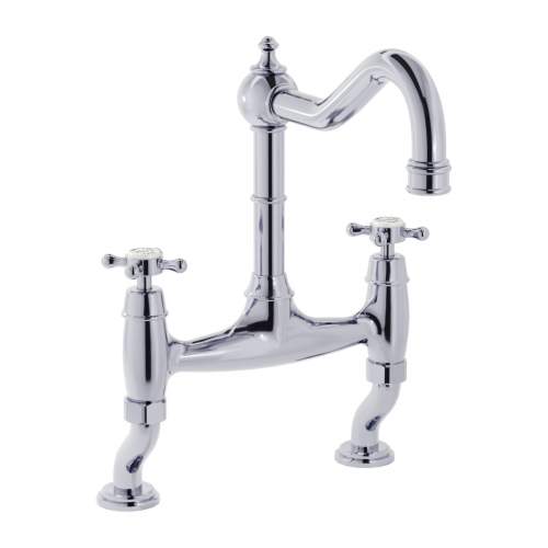 Bidbury and Co Fairford Chrome Twin Lever Bridge Tap with Crosshead Handles