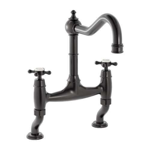 Bidbury and Co Fairford Blackened Brass Twin Lever Bridge Tap with Crosshead Handles