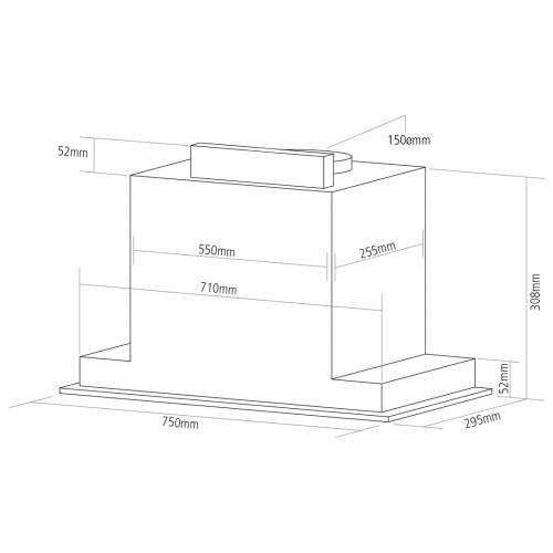 Caple BU756BK 75cm Black Glass Built-Under Cooker Hood