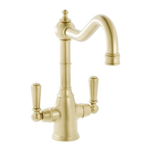 Bidbury & Co Bickton Twin Lever Brushed Brass Monobloc Tap with Metal Handles