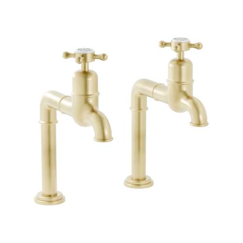 Bidbury and Co Caswell Brushed Brass Bibcock Taps with Crosshead Handles