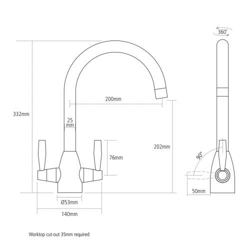 Caple AVEL AVE21/SS Stainless Steel Twin Lever Kitchen Tap