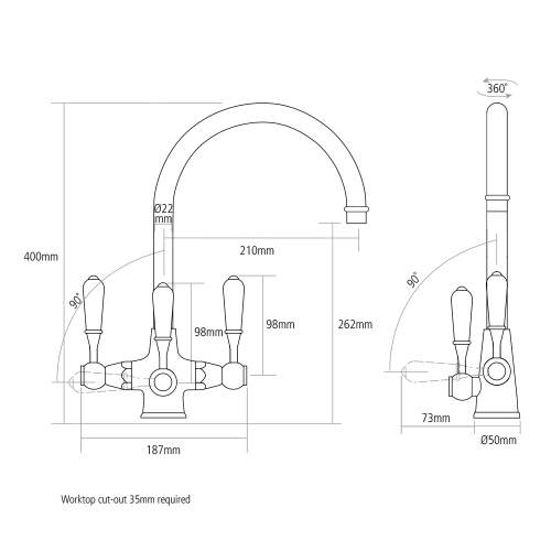 Caple Shaftsbury Puriti Triple Lever Water Filter Tap