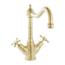 Bidbury & Co Warwick Brushed Brass Twin Lever Monobloc Tap with Crosshead Handles