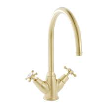 Bidbury and Co Yorkley Brushed Brass Twin Lever Monobloc Tap with Crosshead Handles
