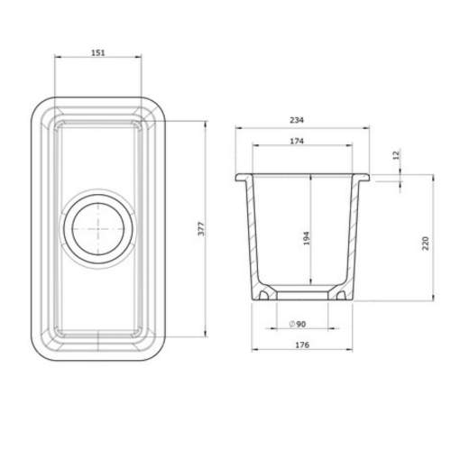 Rangemaster Rustique CRUB1740WH Half Bowl Ceramic Sink