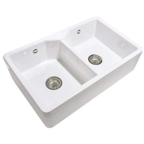 Whitebirk Linear Pendleton Double Bowl Fireclay Kitchen Sink