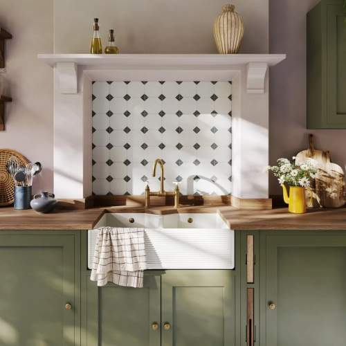 Whitebirk Linear Pendleton Double Bowl Fireclay Kitchen Sink