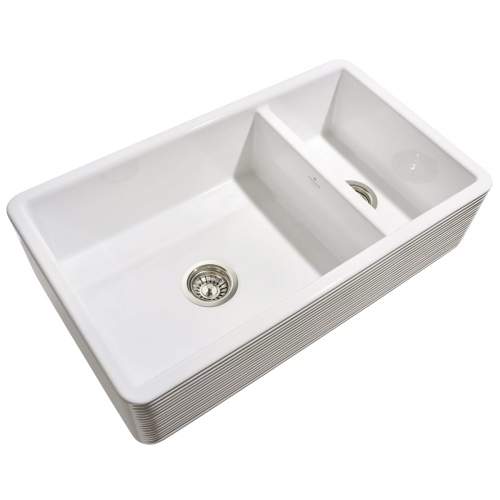 Whitebirk Linear Lostock Double Bowl Fireclay Kitchen Sink