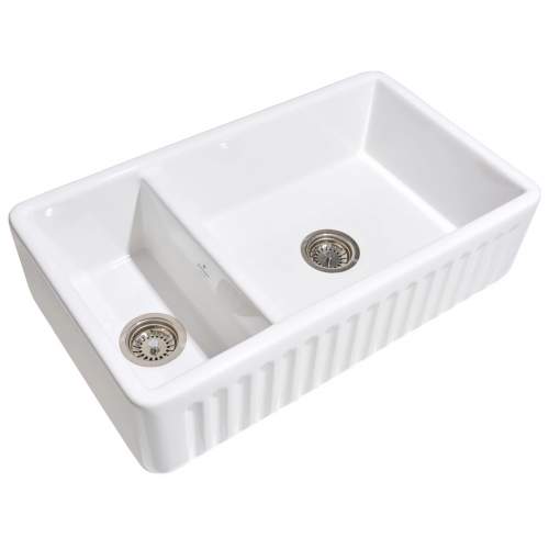 Whitebirk Fluted Lostock Double Bowl Fireclay Kitchen Sink