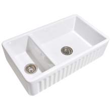 Whitebirk Fluted Lostock Double Bowl Fireclay Kitchen Sink