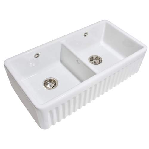 Whitebirk Warton Double Bowl Fluted Front Fireclay Kitchen Sink
