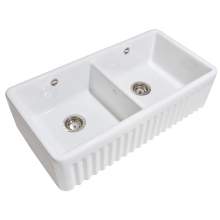 Whitebirk Warton Double Bowl Fluted Front Fireclay Kitchen Sink