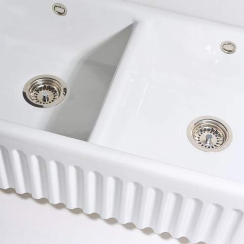 Whitebirk Warton Double Bowl Fluted Front Fireclay Kitchen Sink