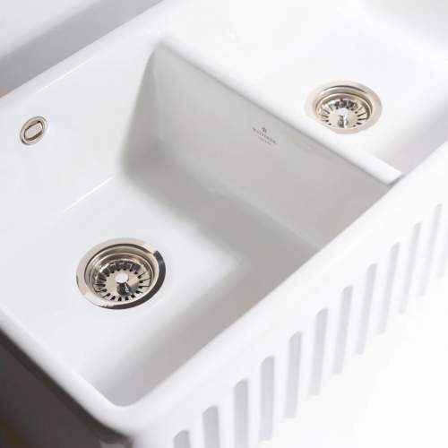 Whitebirk Warton Double Bowl Fluted Front Fireclay Kitchen Sink