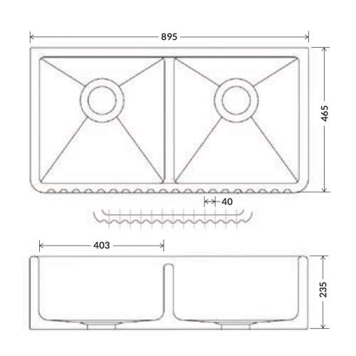 Whitebirk Warton Double Bowl Fluted Front Fireclay Kitchen Sink