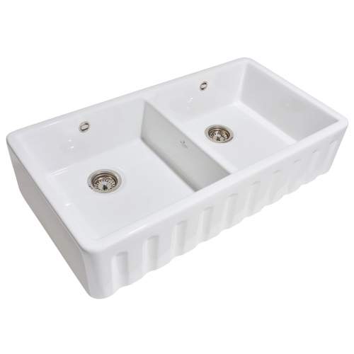 Whitebirk Trawden Double Bowl Fluted Front Fireclay Kitchen Sink