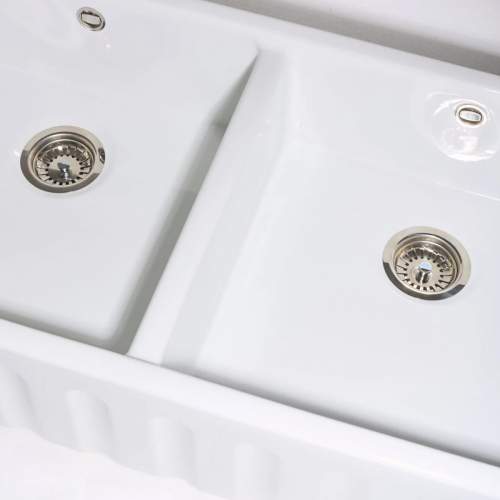 Whitebirk Trawden Double Bowl Fluted Front Fireclay Kitchen Sink